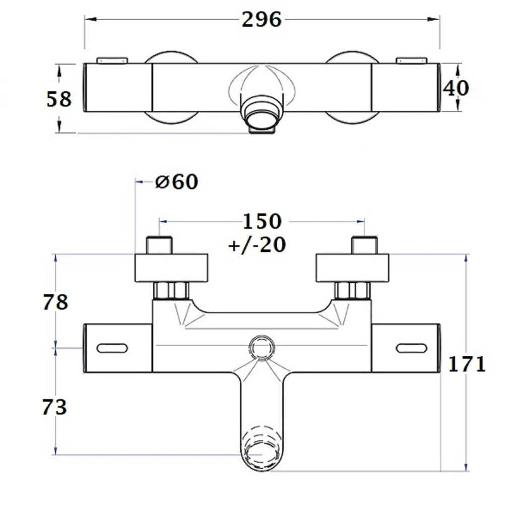 mezclador termostático bañera LINEATHERM cromado dimensiones