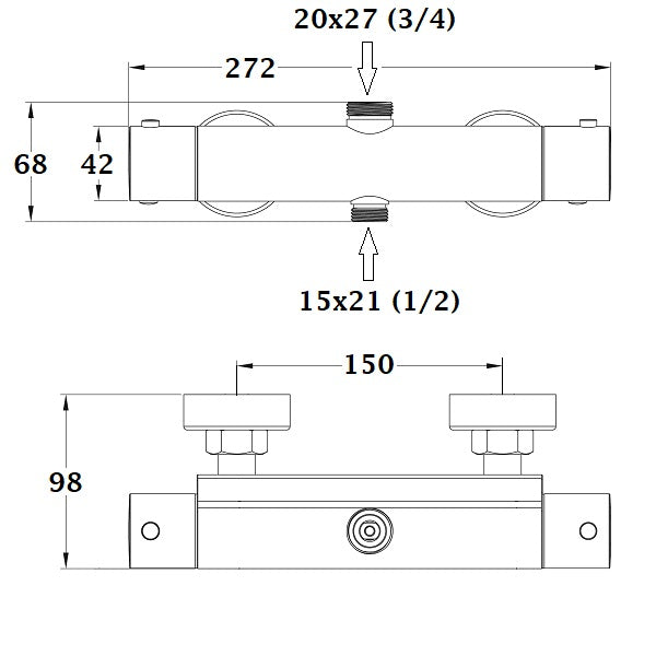 Mezclador termostático doble salida BOLEA cromado dimensiones