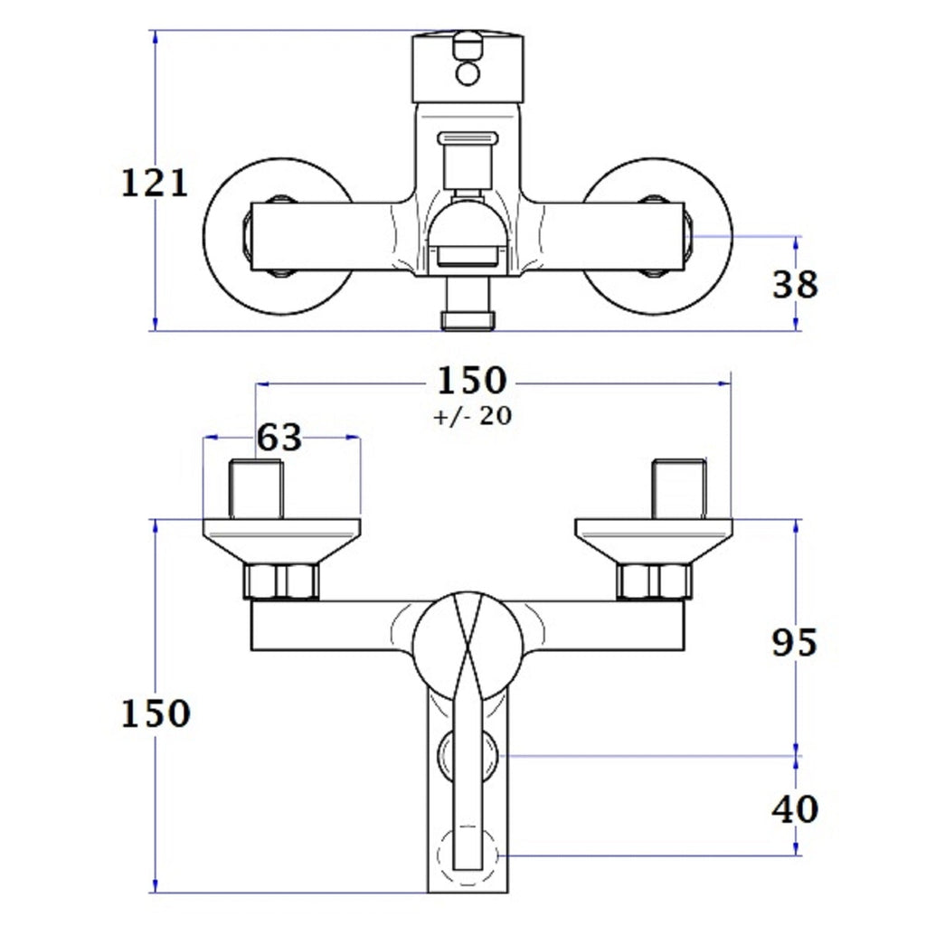 Grifo bañera ALTO cromado dimensiones