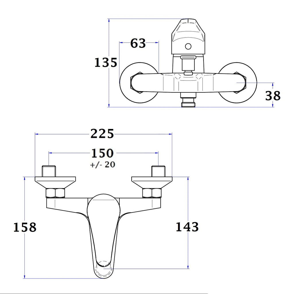 mezclador bañera TILT cromado dimensiones